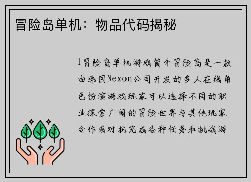 冒险岛单机：物品代码揭秘